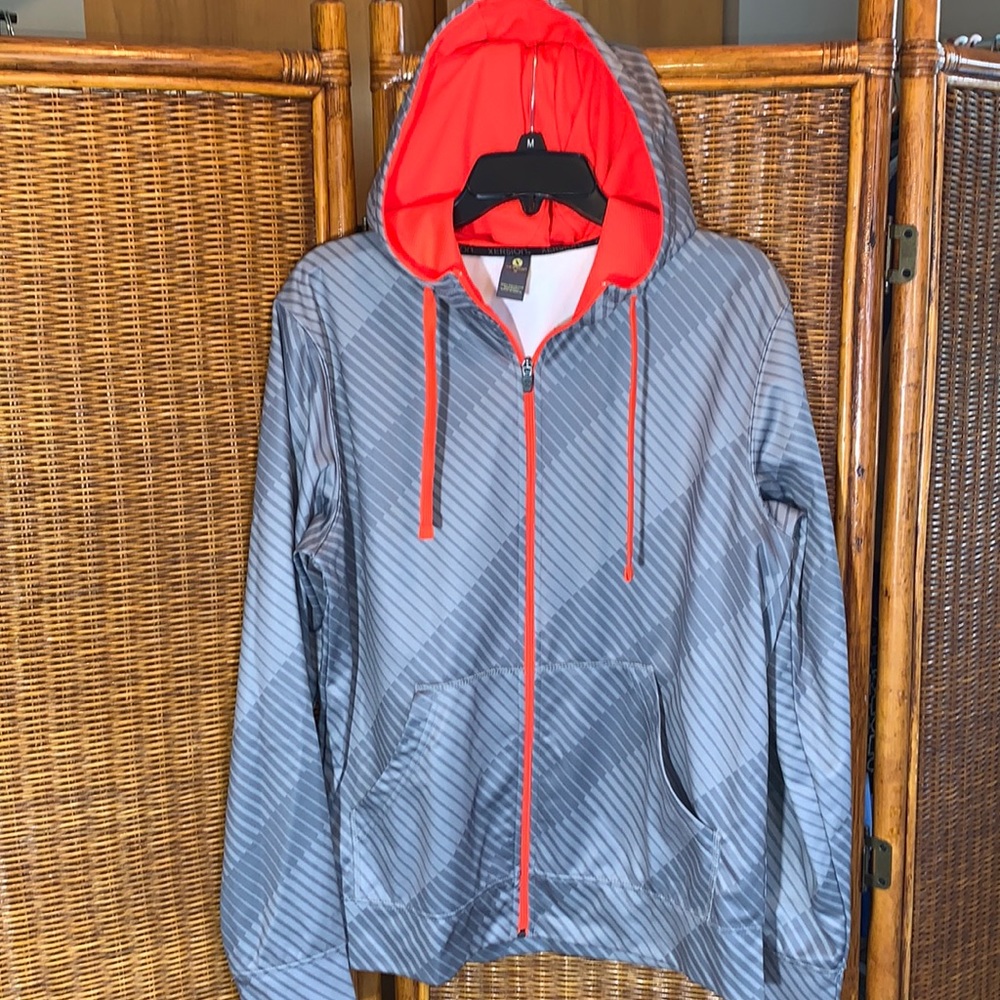 Xersion light & dark gray active hooded zip jacket NWOT